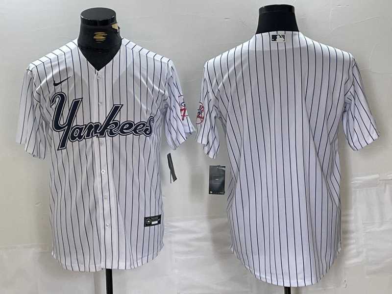 Mens New York Yankees Blank White Pinstripe Fashion Cool Base Jersey